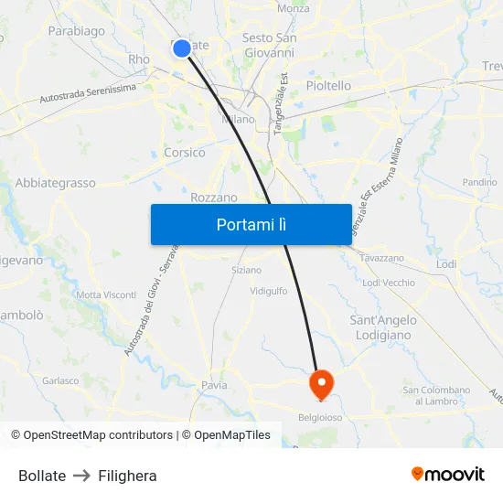 Bollate to Filighera map