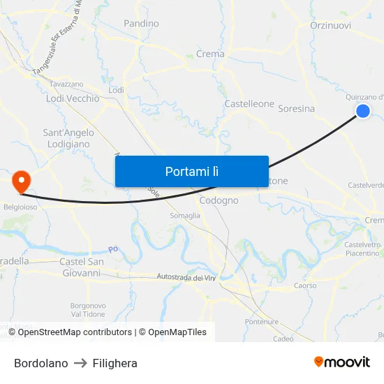 Bordolano to Filighera map