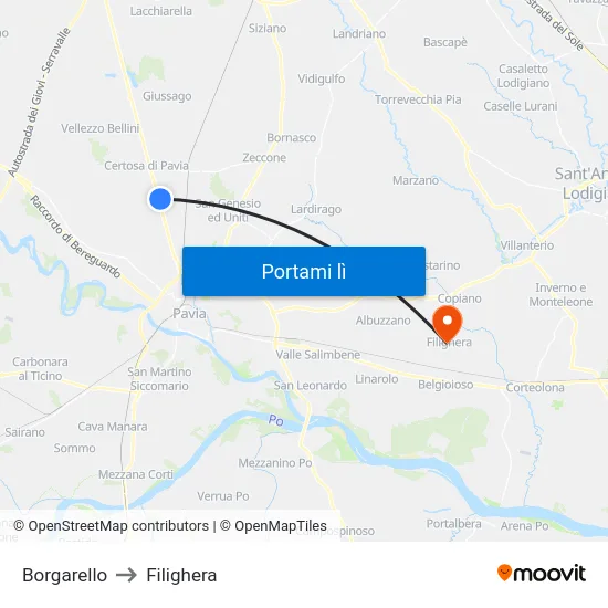 Borgarello to Filighera map