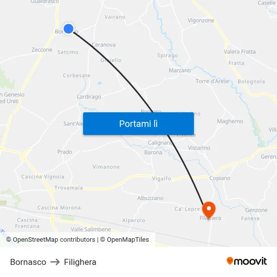 Bornasco to Filighera map