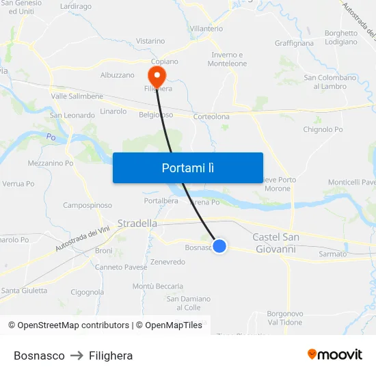 Bosnasco to Filighera map
