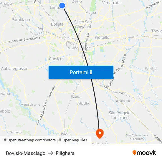 Bovisio-Masciago to Filighera map