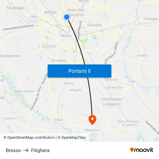 Bresso to Filighera map