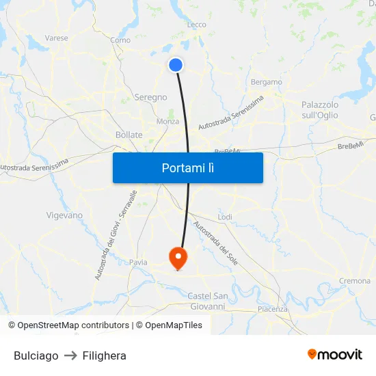 Bulciago to Filighera map