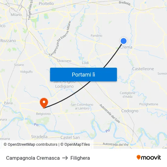 Campagnola Cremasca to Filighera map