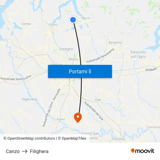 Canzo to Filighera map