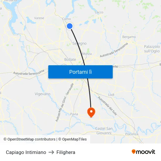 Capiago Intimiano to Filighera map
