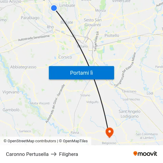 Caronno Pertusella to Filighera map