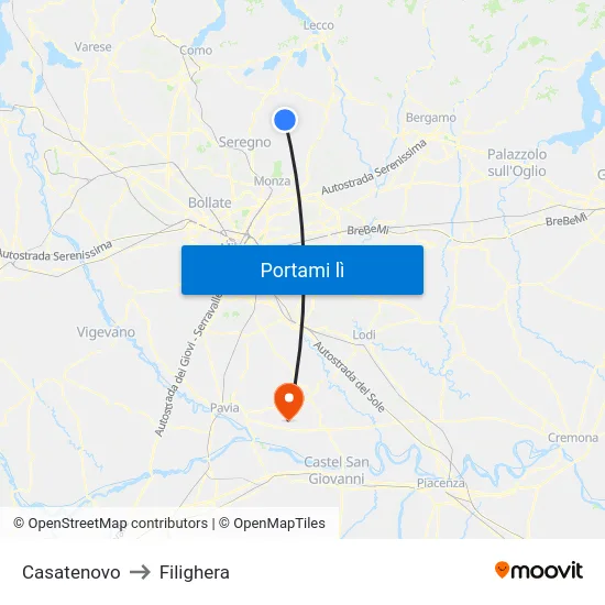 Casatenovo to Filighera map