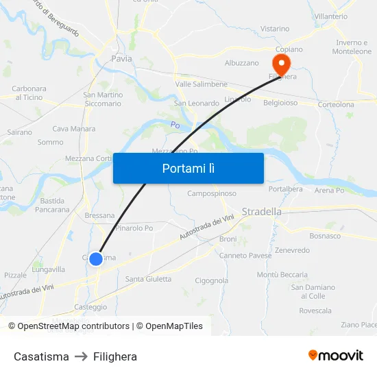 Casatisma to Filighera map