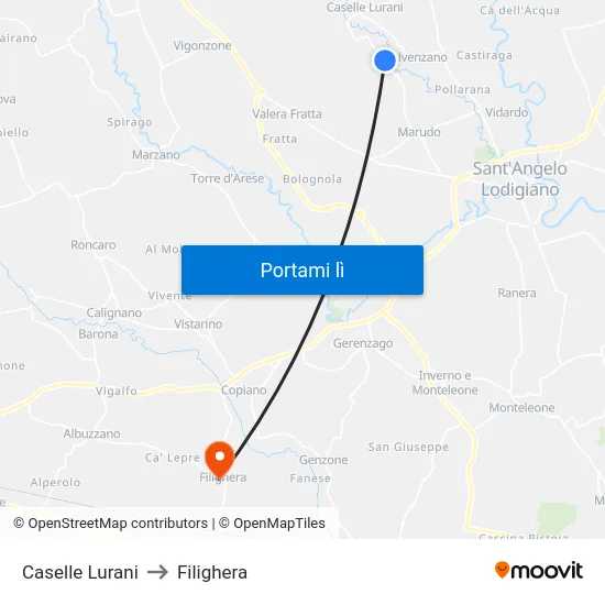 Caselle Lurani to Filighera map