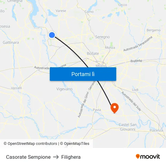 Casorate Sempione to Filighera map