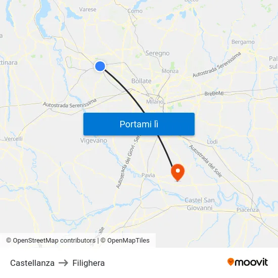 Castellanza to Filighera map