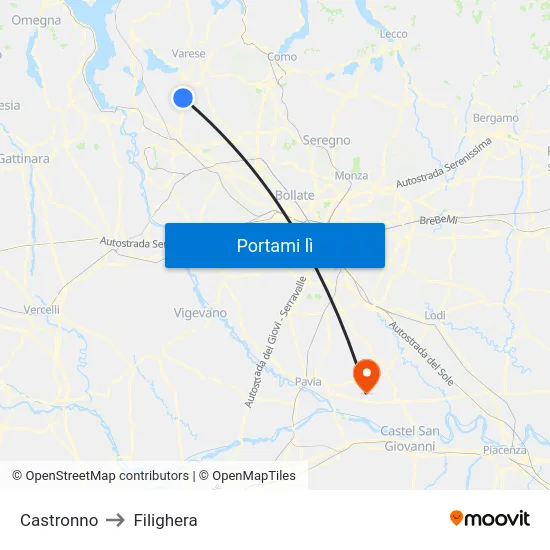 Castronno to Filighera map