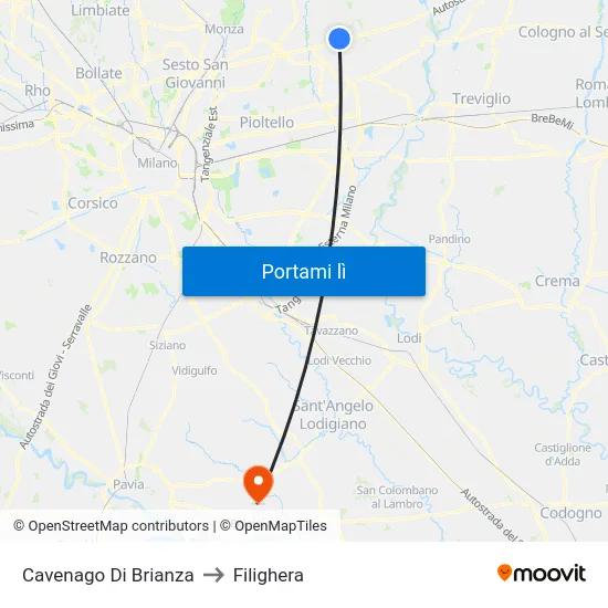 Cavenago Di Brianza to Filighera map