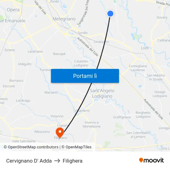 Cervignano D' Adda to Filighera map
