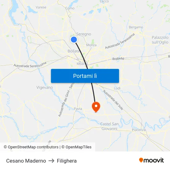 Cesano Maderno to Filighera map