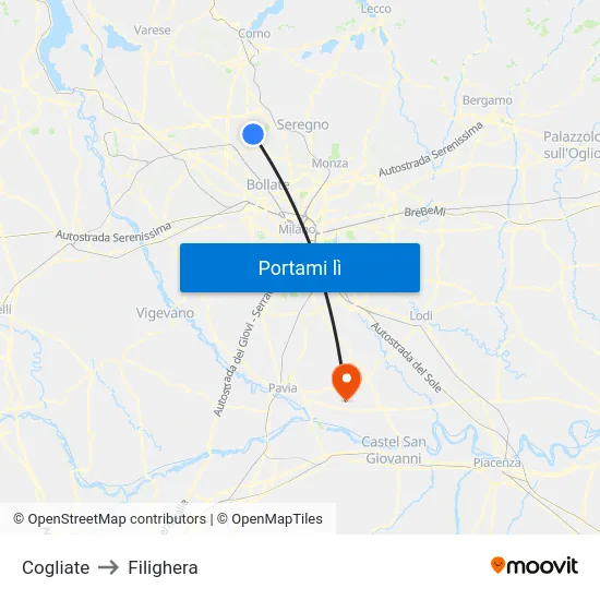Cogliate to Filighera map