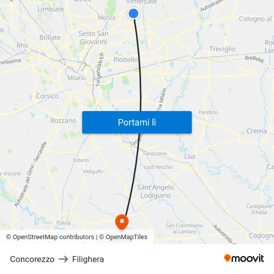 Concorezzo to Filighera map