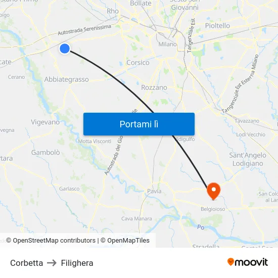 Corbetta to Filighera map