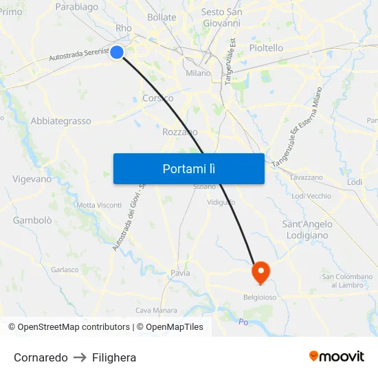 Cornaredo to Filighera map