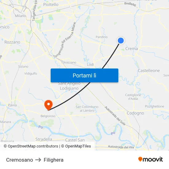 Cremosano to Filighera map