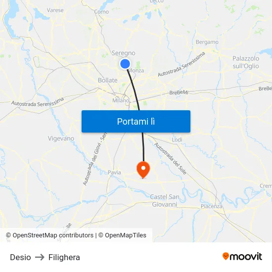 Desio to Filighera map