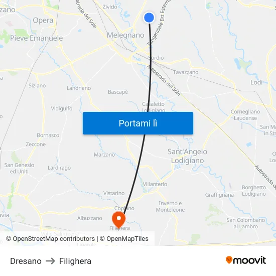 Dresano to Filighera map