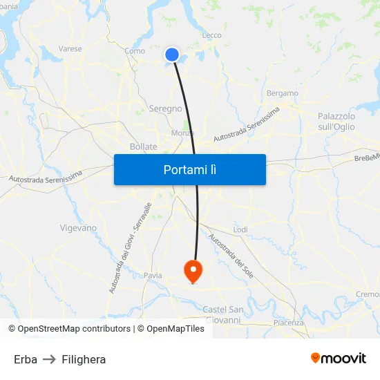 Erba to Filighera map