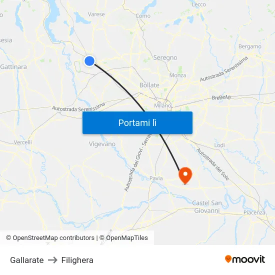 Gallarate to Filighera map