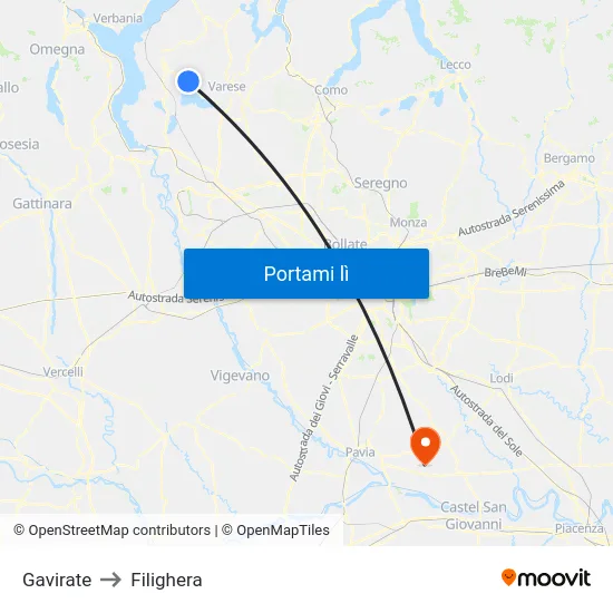 Gavirate to Filighera map