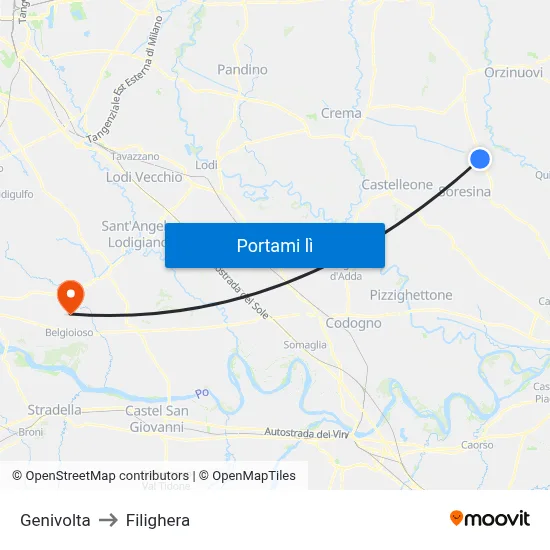 Genivolta to Filighera map