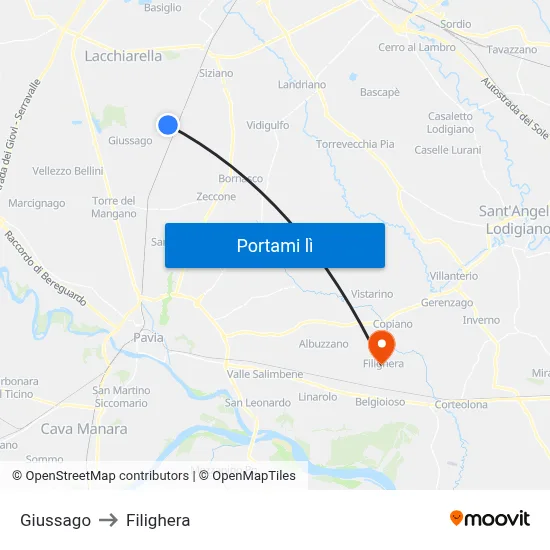 Giussago to Filighera map