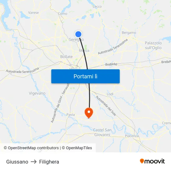 Giussano to Filighera map