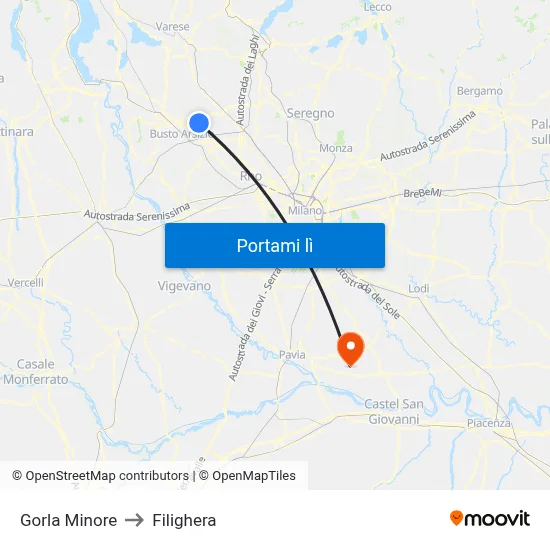 Gorla Minore to Filighera map