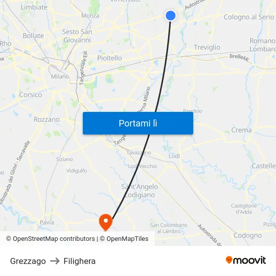 Grezzago to Filighera map