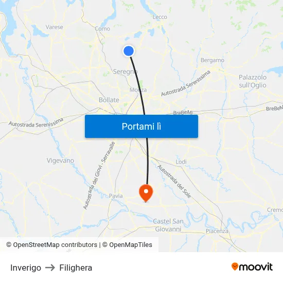 Inverigo to Filighera map
