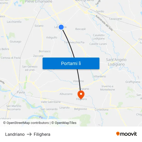 Landriano to Filighera map