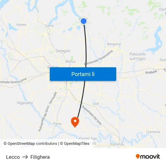 Lecco to Filighera map