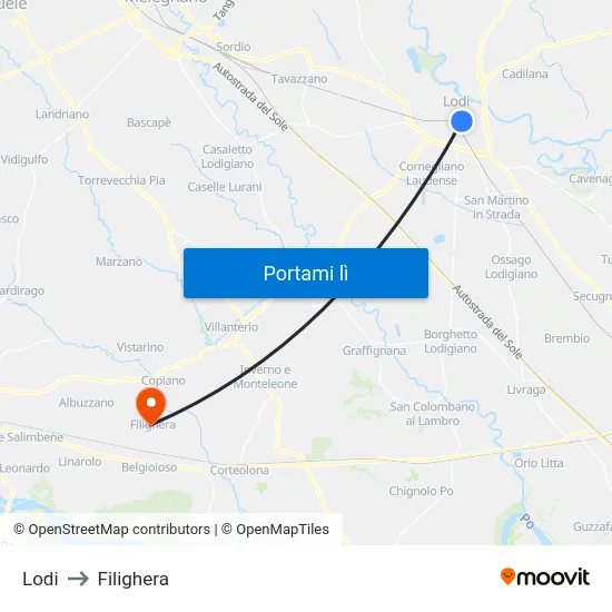 Lodi to Filighera map