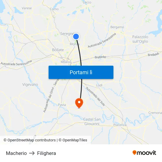 Macherio to Filighera map