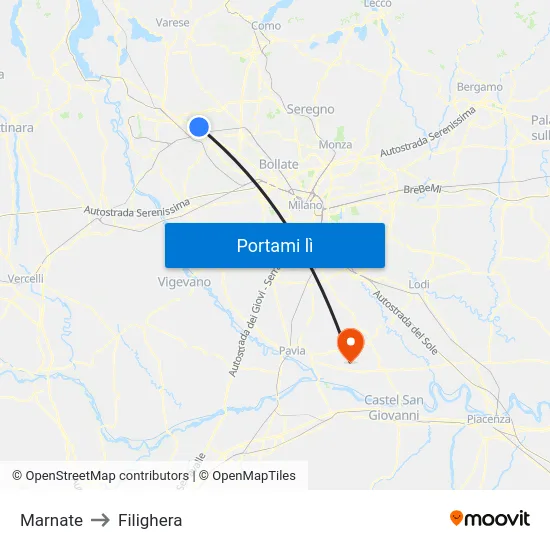 Marnate to Filighera map