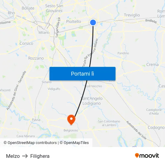 Melzo to Filighera map