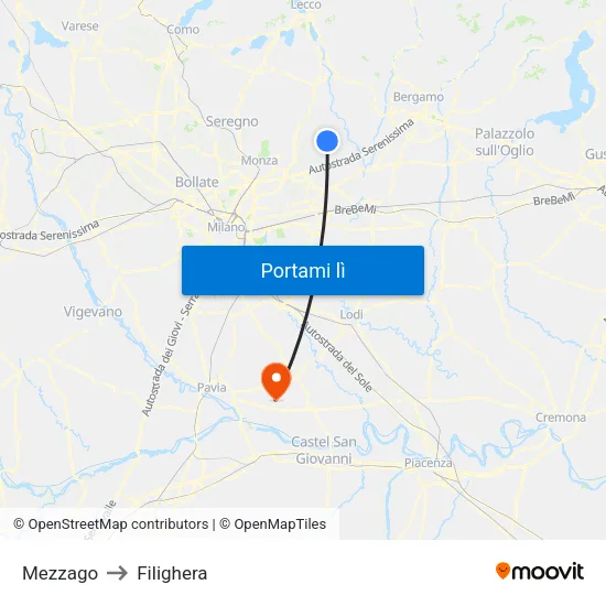 Mezzago to Filighera map