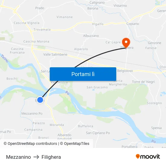 Mezzanino to Filighera map