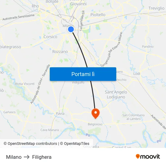 Milano to Filighera map