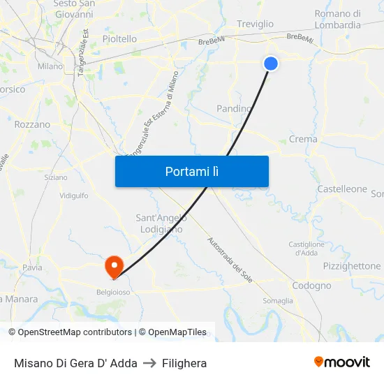 Misano Di Gera D' Adda to Filighera map