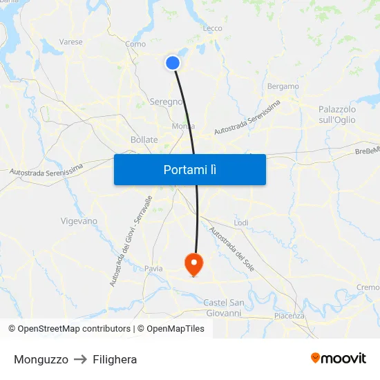 Monguzzo to Filighera map