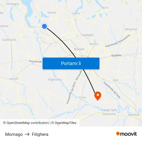 Mornago to Filighera map