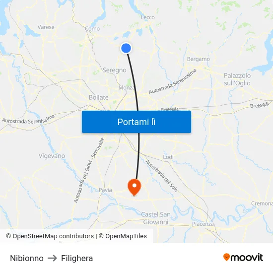 Nibionno to Filighera map